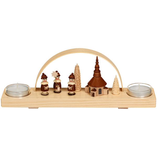 Teelichtschwibbogen, Seiffner Kirche mit Kurrende, natur